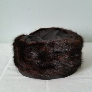 Vintage 50-60s  Mink Fur  Trim Pillbox Hat